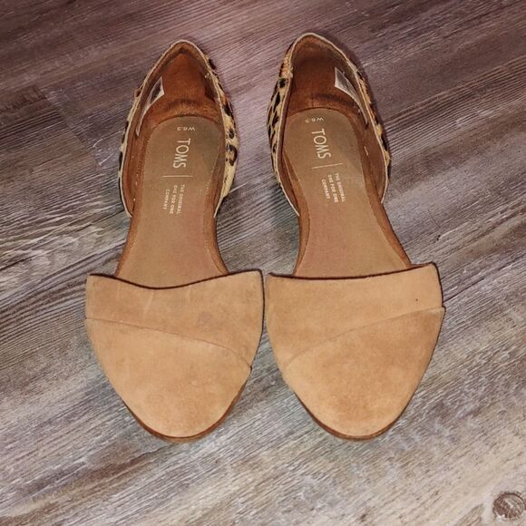 Toms Womens Brown suede and calf hair Leapord Print flats  Sz 6.5 Rare Find - Picture 2 of 7